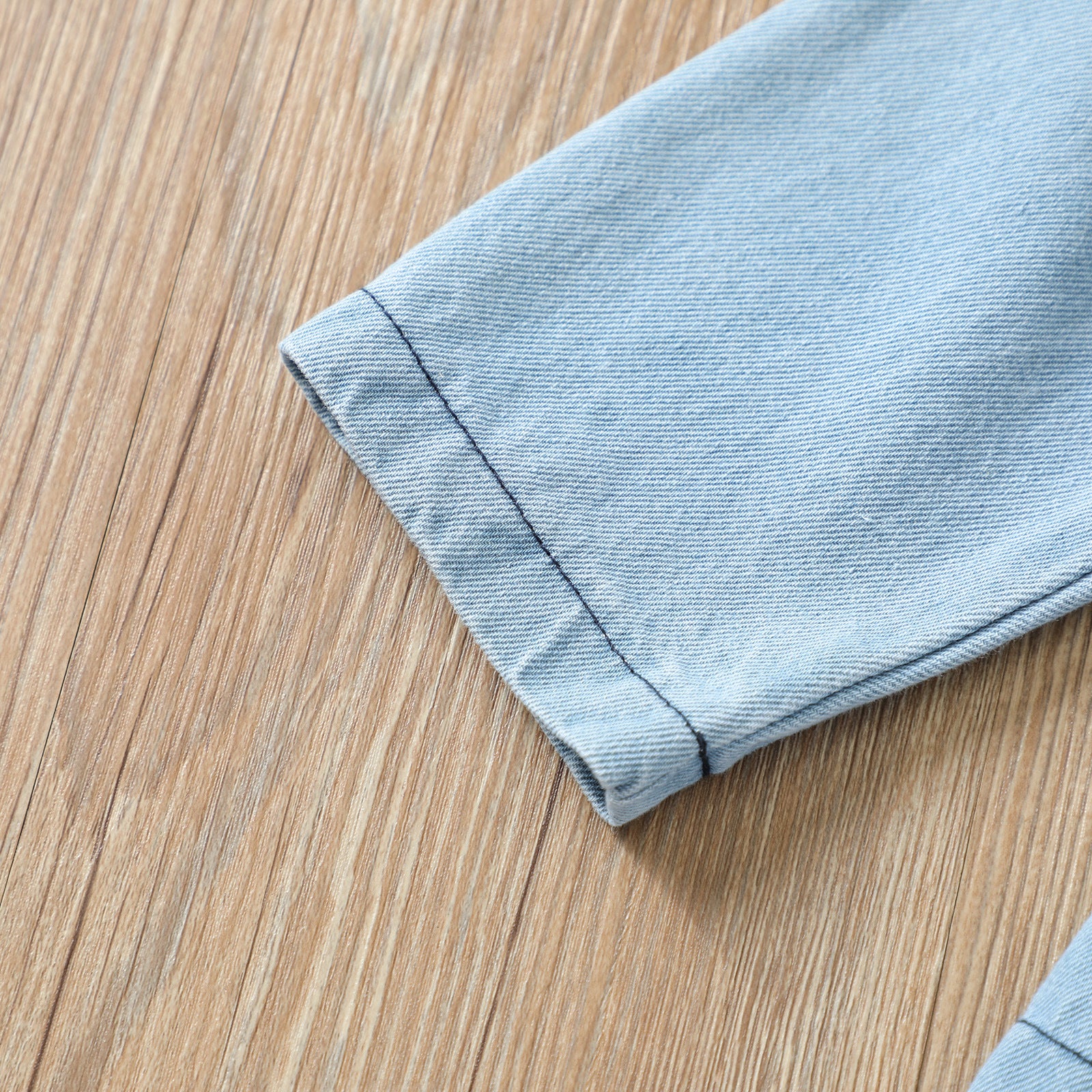 Kid Baby Girl Suit Single Breasted Solid Denim Blue 2 Pcs Sets