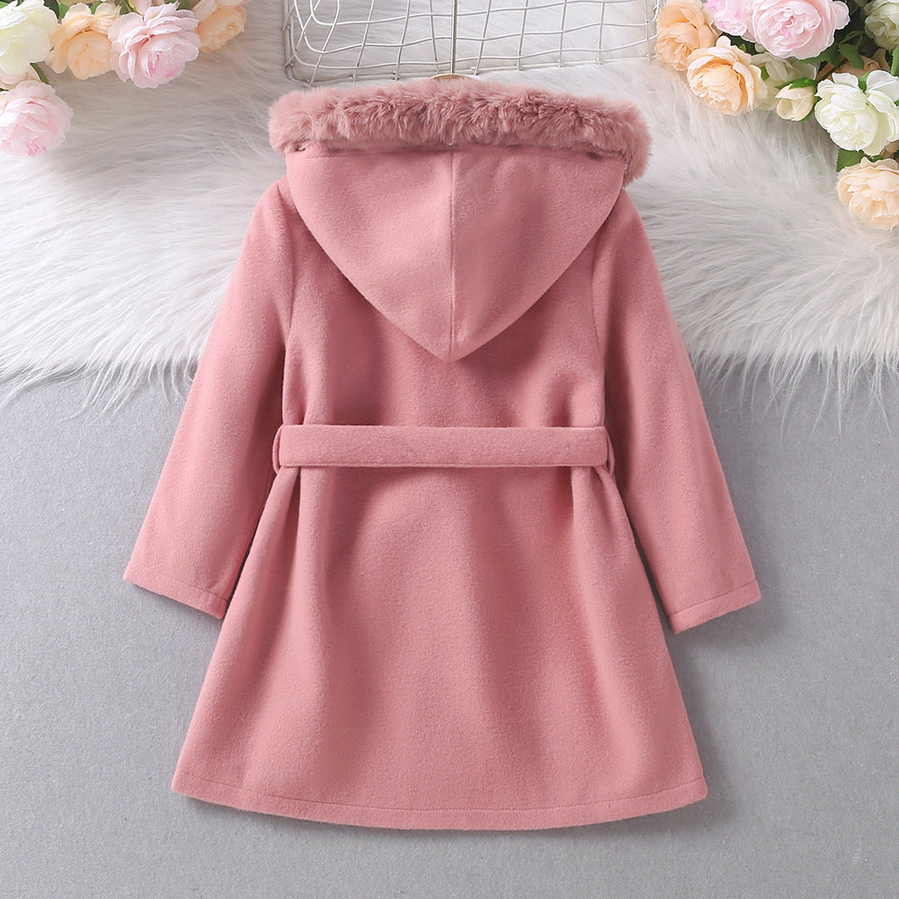 Kids Baby Girls Autumn Winter Thick Solid Fur Hooded Coats