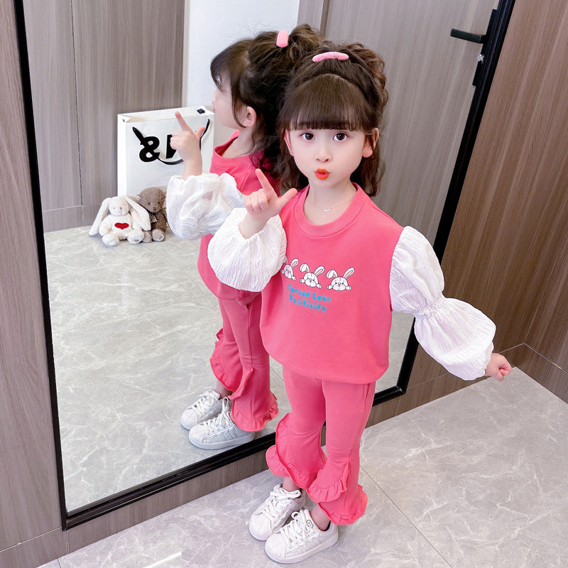 Kid Baby Girl Suit Rabbit Print Spring 2 Pcs Set