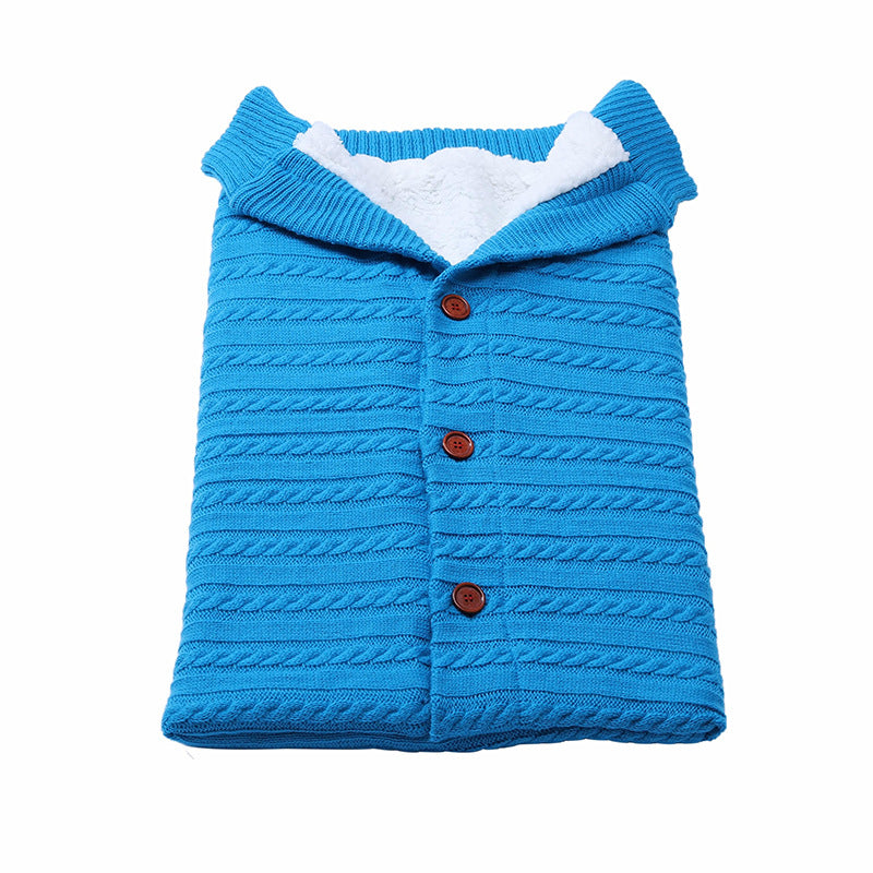 Baby Button Outdoor Cart Wool Knit Fleece Thickened Thermal Sleeping Pajamas