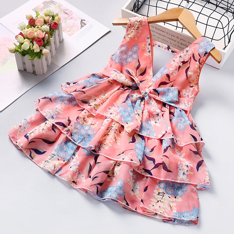 Kid Baby Girl Princess Western V Collar Sleeveless Summer Dresses