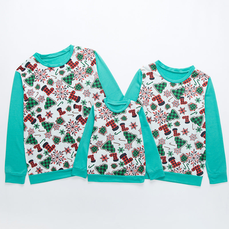 Family Matching Parent-child Hoodie Christmas Print Round Neck Shirts