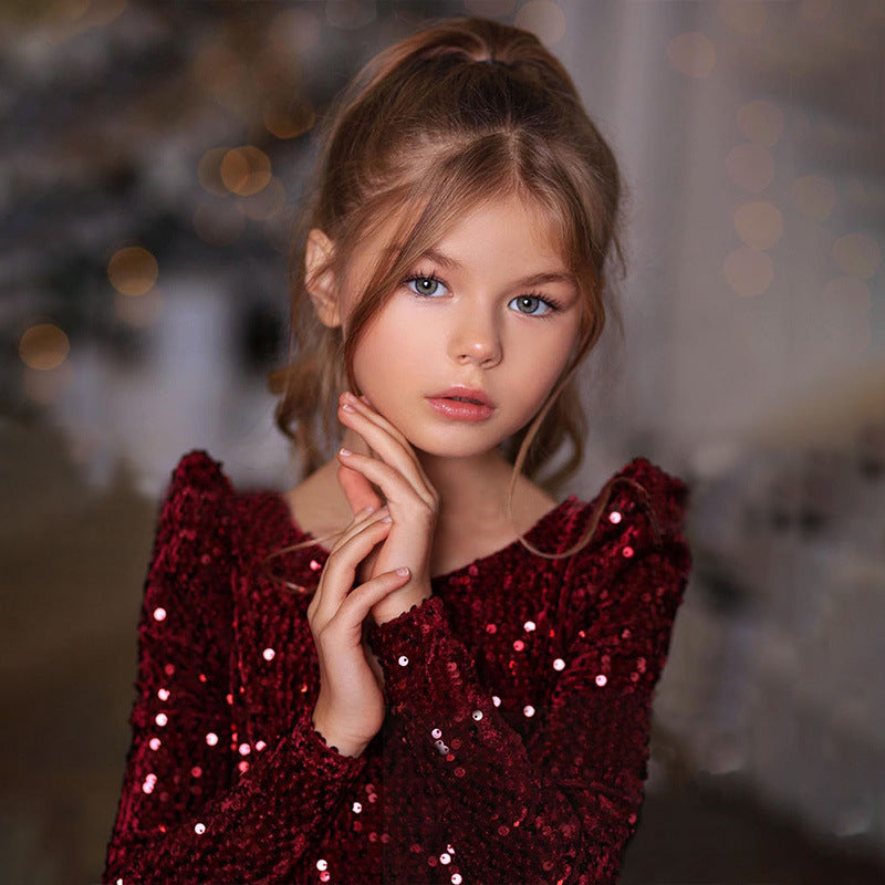 Kid Baby Girl Poncho Princess Birthday Party Sequins Piano Dresses