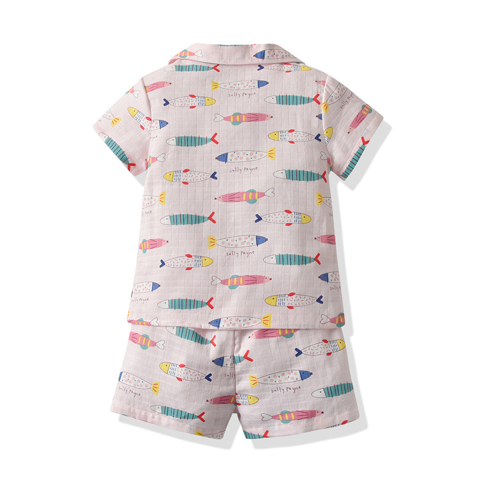 Kid Baby Boy GirlCotton Pajamas Summer Short Sleeve Cartoon Casual 2 Pcs