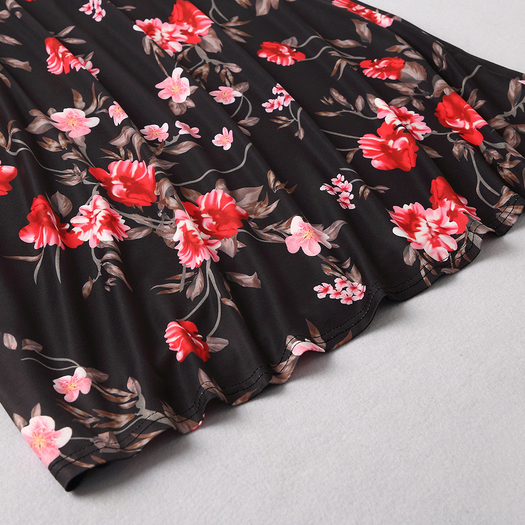 Family Matching Mother Daughter Long Sleeve Flower Print Dresses