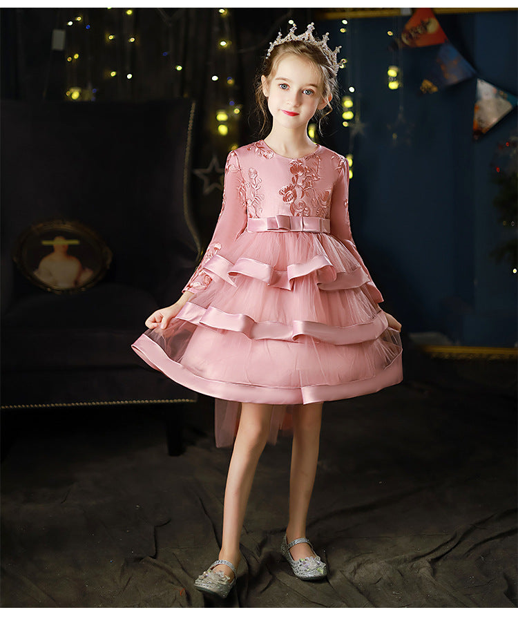 Kid Girl Flower Birthday Wedding Princess Long-sleeved Performance Dresses