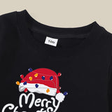 Family Matching Autumn Black Guards Santa Claus Cartoon Print Christmas Shirts Top