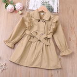 Spring Autumn New Girls Double Breasted Lace Solid Color Coat Outwear
