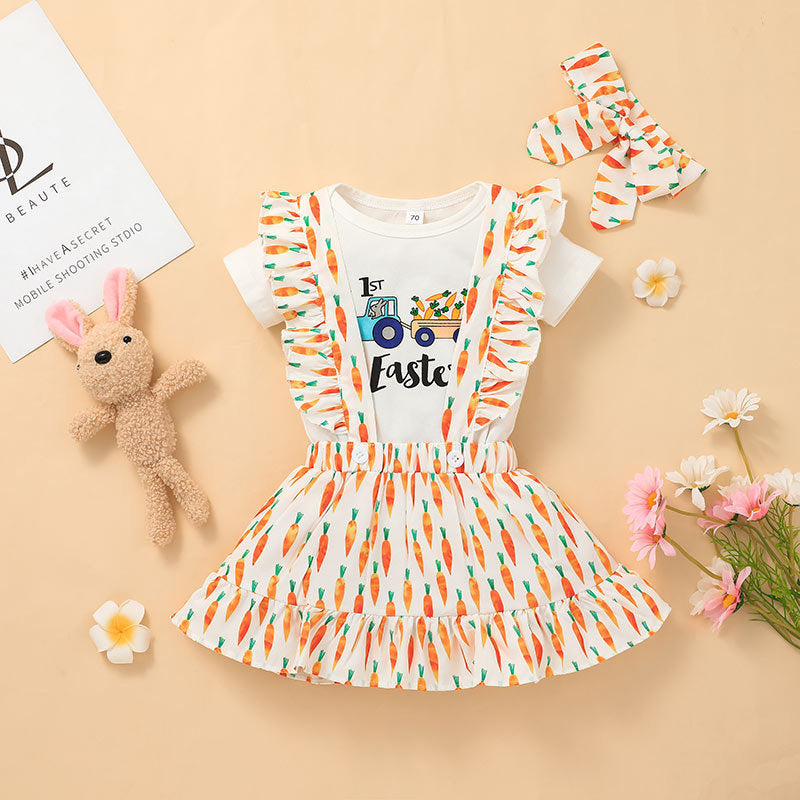 Baby Summer Easter Bunny Full Print Suspenders 3 Pcs Set
