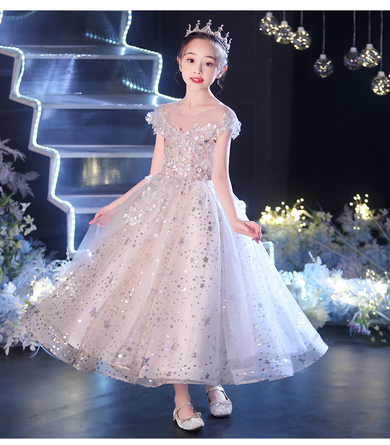 Kid Girl Birthday Princess Poncho Host Piano Performance Dress