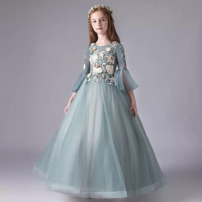 Kid Girl Princess Long Sleeve Autumn Spring Birthday Evening Dress