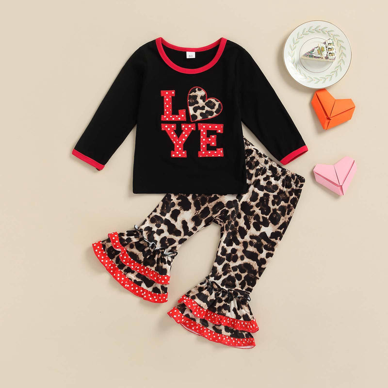 Kid Baby Girl Valentine's Day LOVE Leopard Print 2 Pcs Set