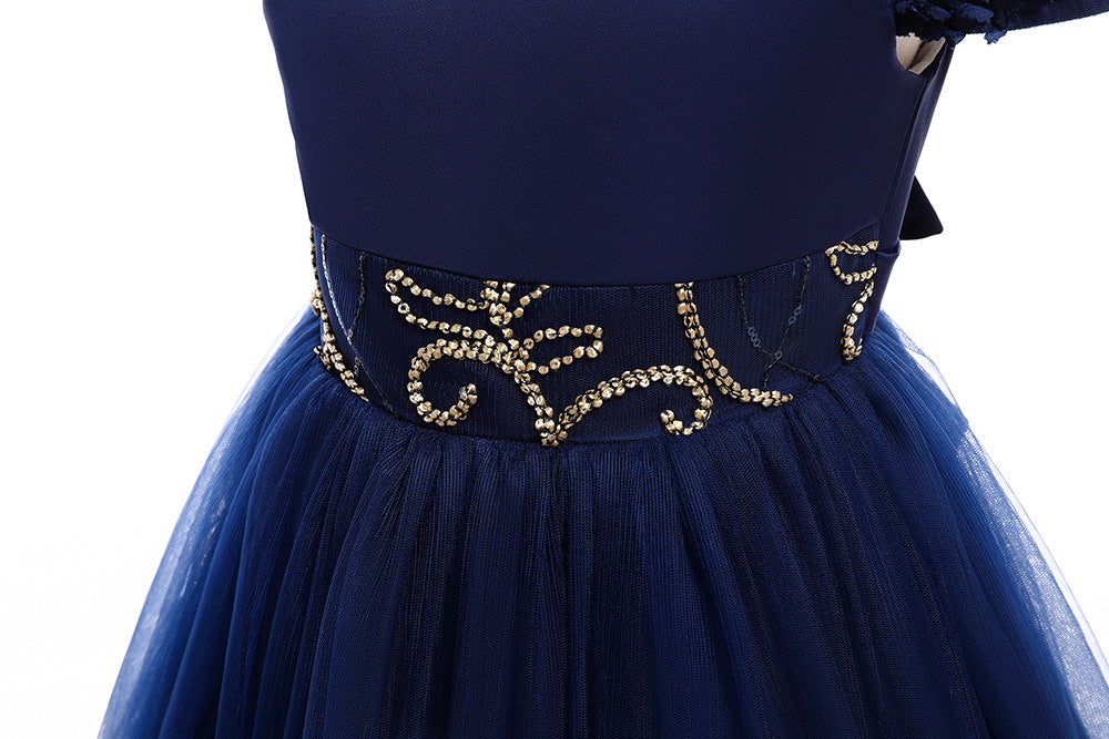 Kid Girl Princess Sleeveless Long Evening Catwalk Piano Performance Dresses