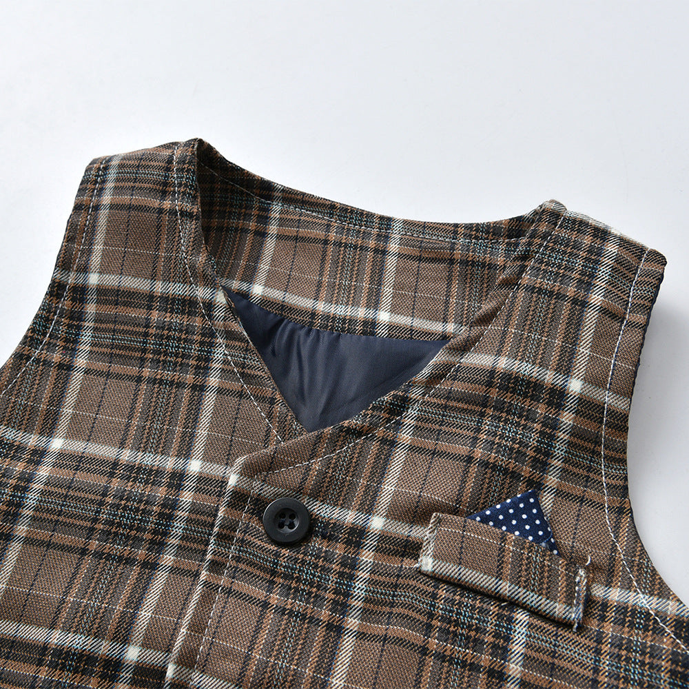 Kid Baby Boys Fall Plaid Suits 3 Pcs Sets