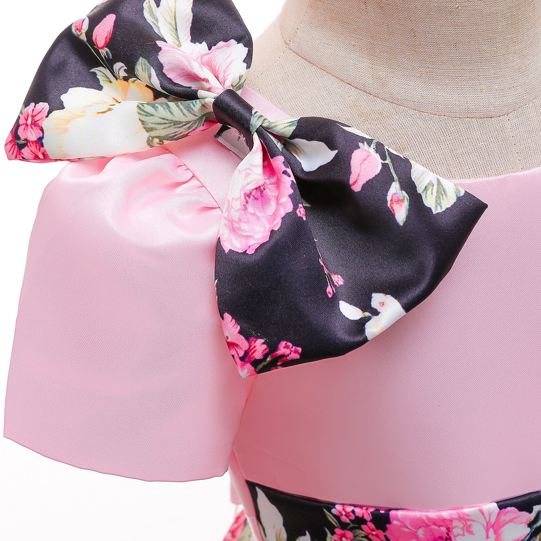 Kid Girl Princess Christmas Satin Bow Short Sleeve Rose Dresses