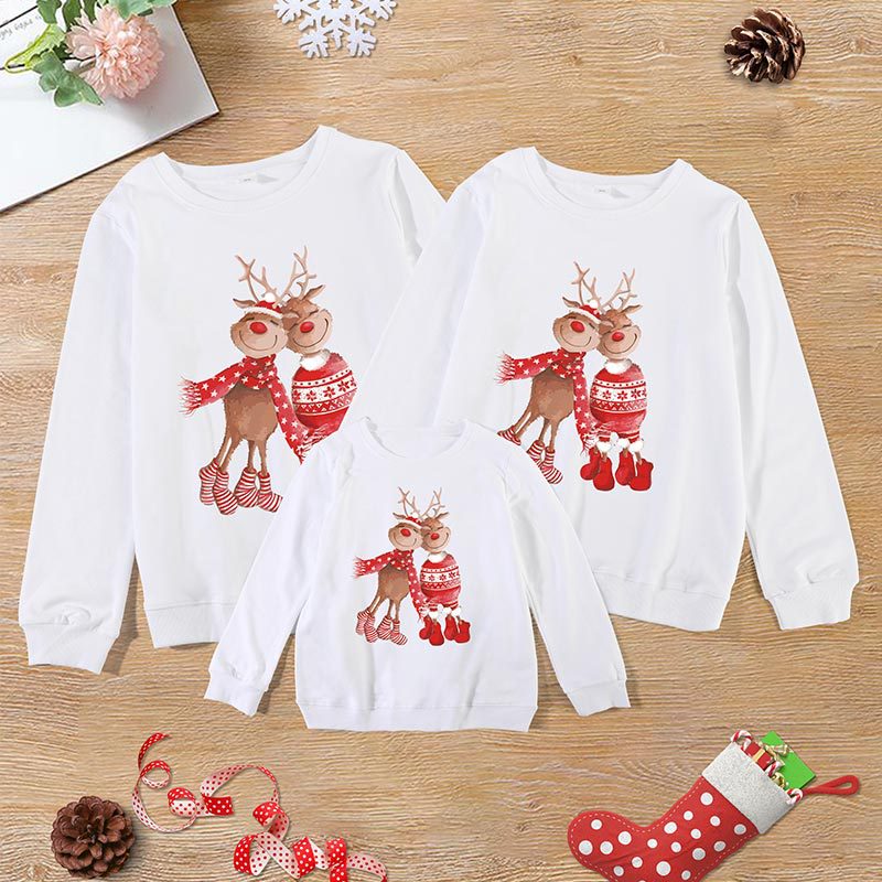 Family Matching Christmas Cartoon Cute Elk Print Creative Cotton Shirts