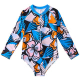 Kid Girls Middle Sunscreen Swimsuit Long-sleeved One-piece Swimwear