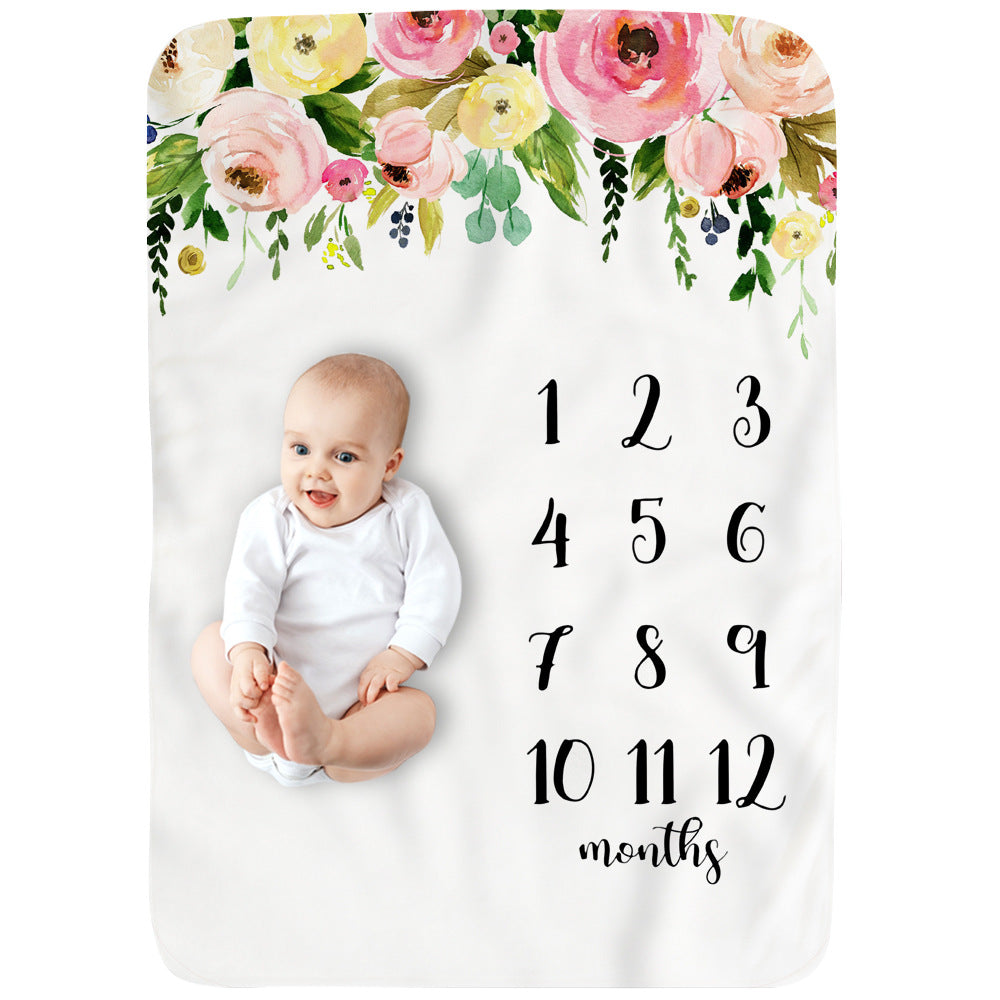 Baby Monthly Record Growth Milestone Blanket Flannel Floral Pajamas