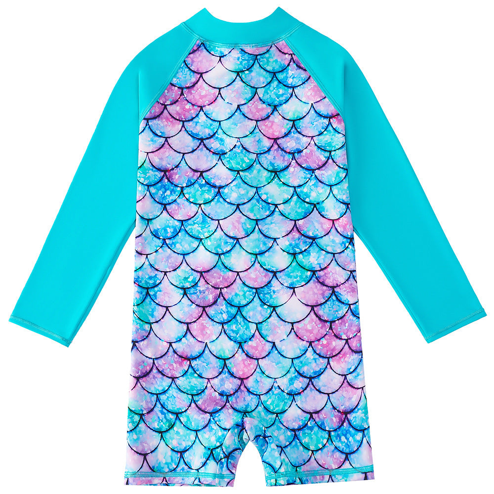 Kid Girls Swimsuit Long-sleeved One-piece Mermaid Swimwear