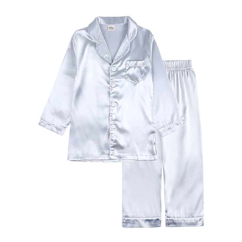 Kid Baby Boy Girl Pajamas Silk Satin Solid Button-Down Nightgown Sleepwear