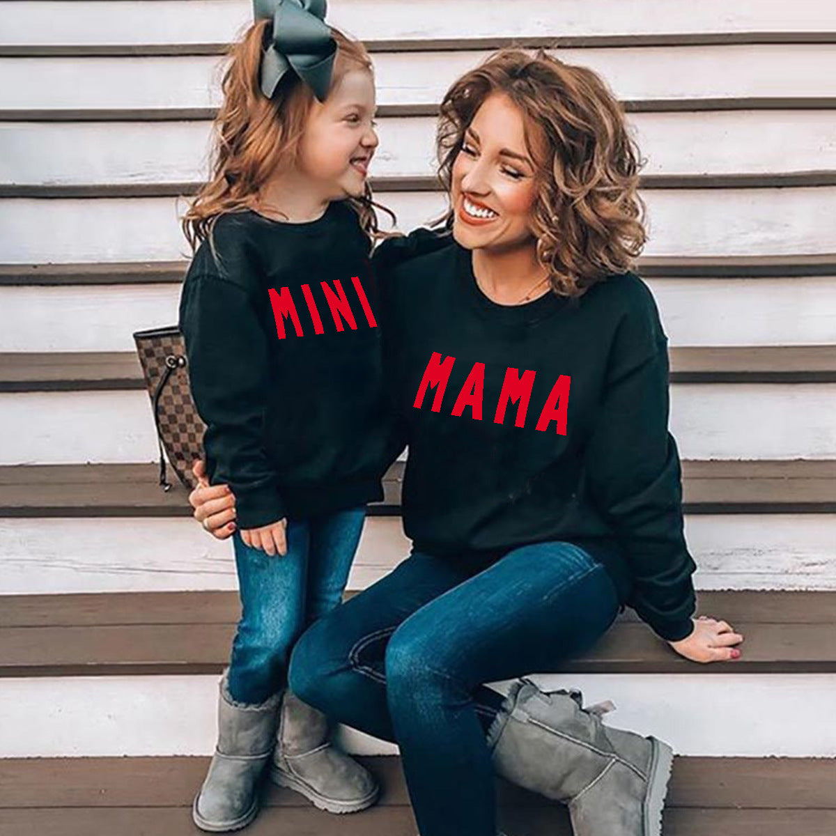 Family Matching Parent-child Print Round Neckline Mother-daughter Shirt
