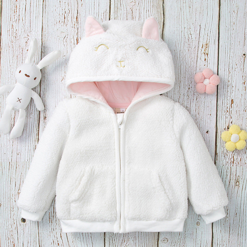 Baby Girl Hooded Jumper Autumn Winter Cute Lamb Wool Zipper Coats