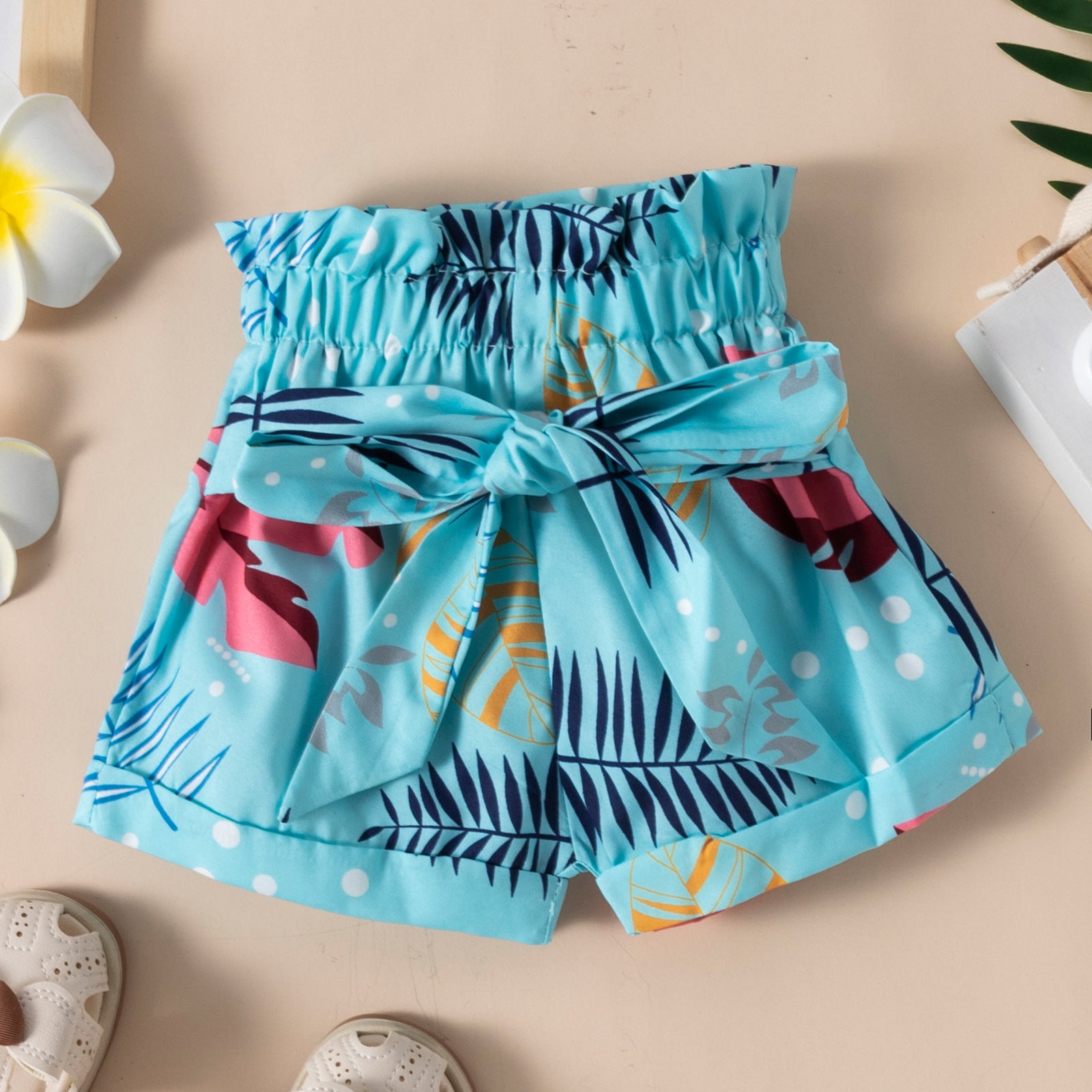 Baby Girls Summer Sleeveless Leaf Printed Shorts 2 Pcs Sets
