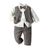 Kid Baby Boys Suit Check Gentleman Autumn Spring 3 Pcs Sets