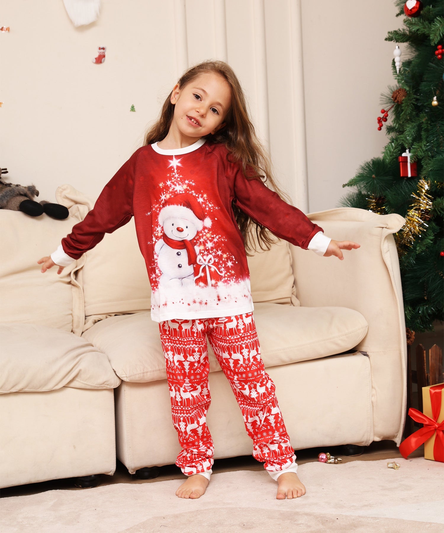 Family Cartoon Snowman Deer Christmas Parent-child Homewear Pajamas