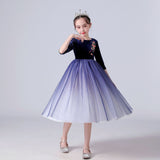 Kid Girls Princess Medium Long Sleeve Mesh Velvet Dresses