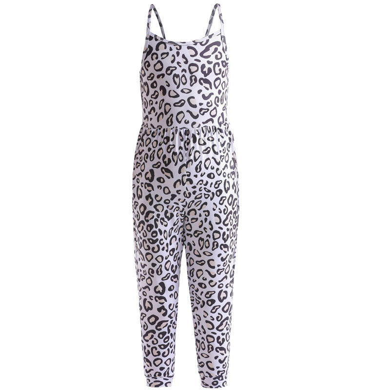 Kid Baby Girl One-piece Suspenders Leopard Print Loose  Long Pants