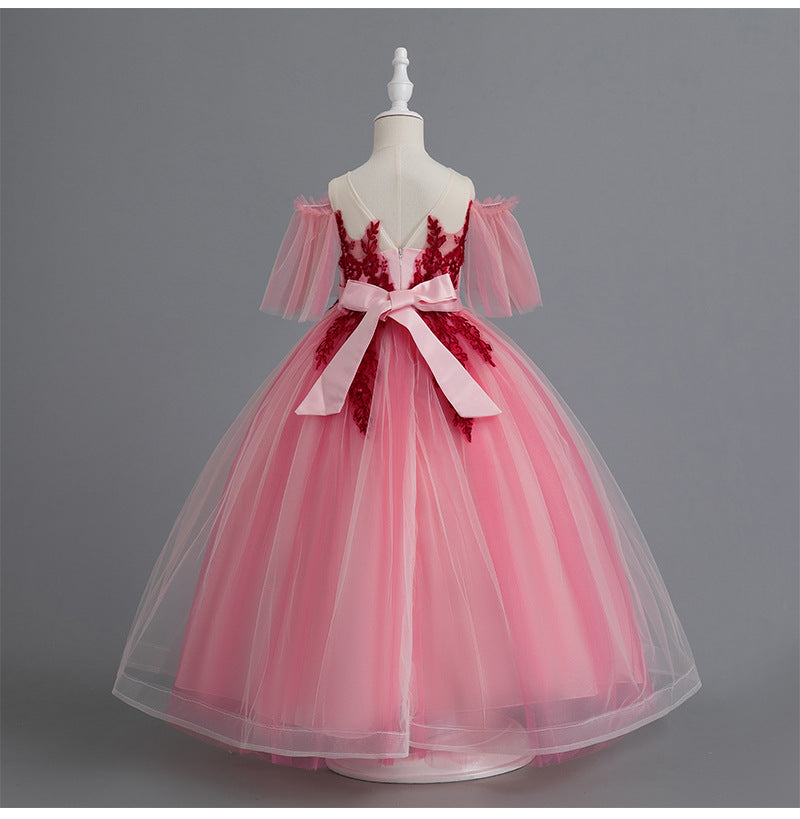 Kid Baby Girl Princess Pompous Yarn Long Flower Wedding Dresses