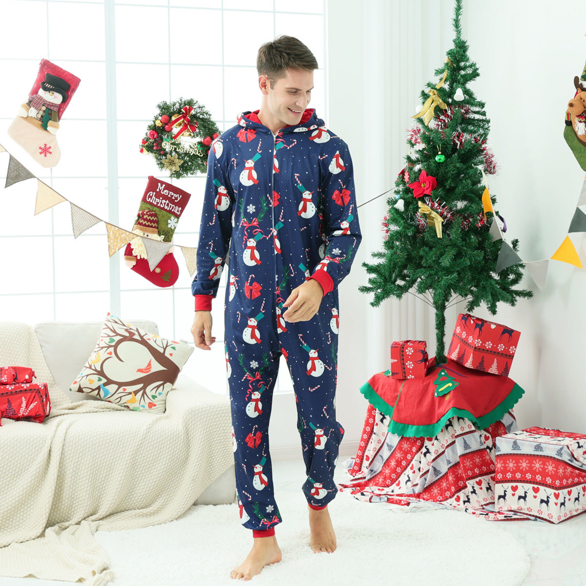 Parent-child Family Matching Christmas One-piece Pajamas