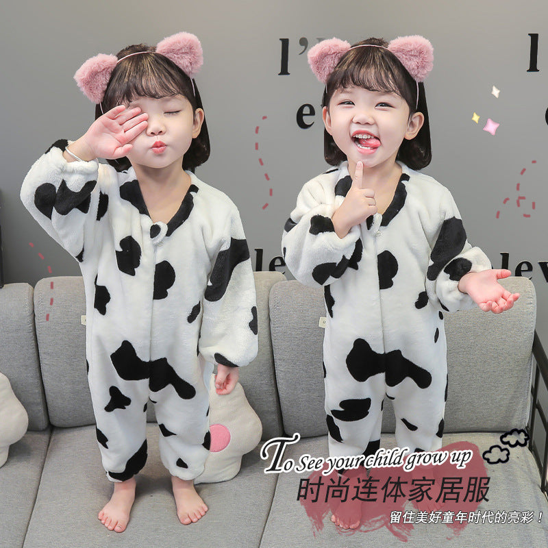 Baby Girl One-piece Autumn Winter Fleece Thickened Flannel Pajamas