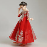 Kid Girl Flower Princess Peformance Long Sleeves Dresses