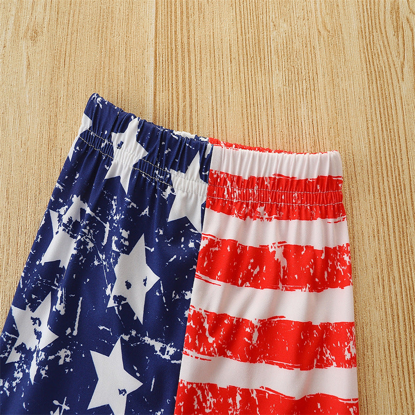 KidGirls Summer Independence Day Set Short Sleeve Striped Star 2 Pcs