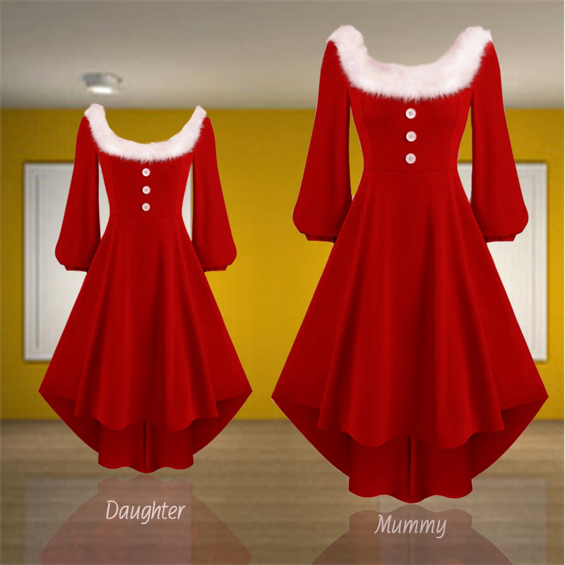 Family Matching Mother-daughter Velvet Square Collar Party Dress