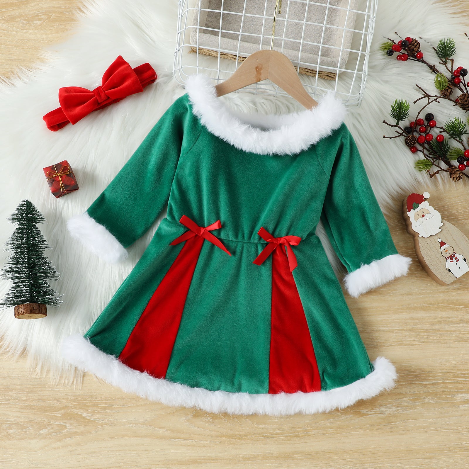 Kid Baby Girl Christmas Silver Fox Velvet Dresses