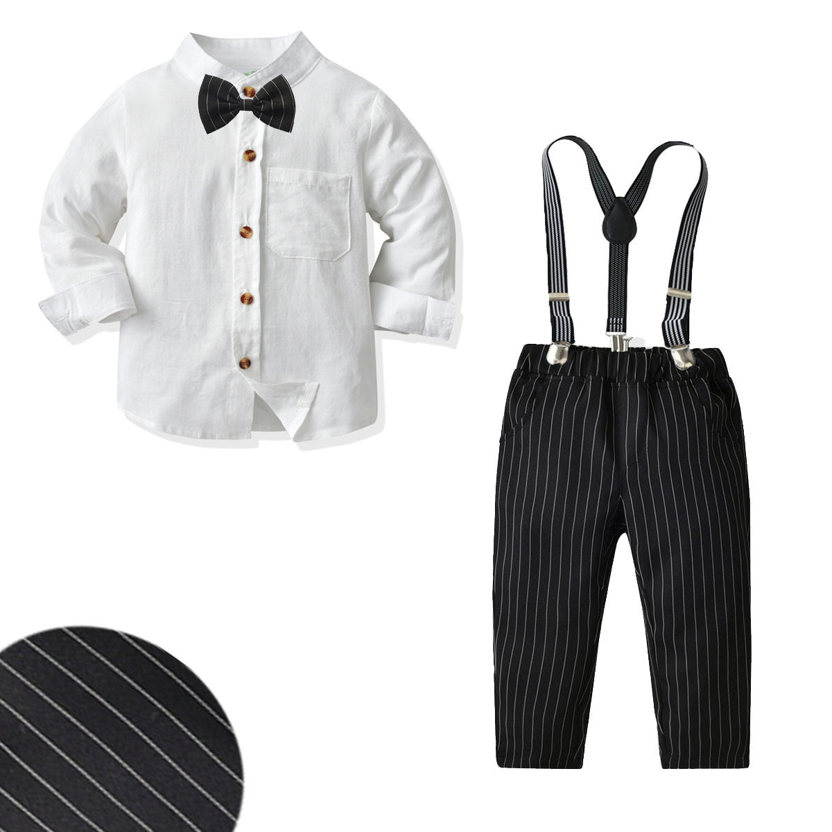 Kid Baby Boy Suit Long-sleeved White Striped Gentleman Formal 2 Pcs Sets
