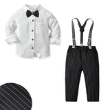 Kid Baby Boy Suit Long-sleeved White Striped Gentleman Formal 2 Pcs Sets