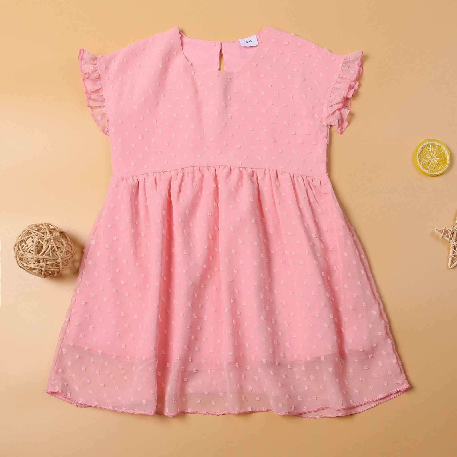 Family Matching Mother Daughter Round Collar Short Sleeves Lovely Dresses