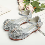 Girl Leather Shoes with Rhinestone Sequined Princess Shoes