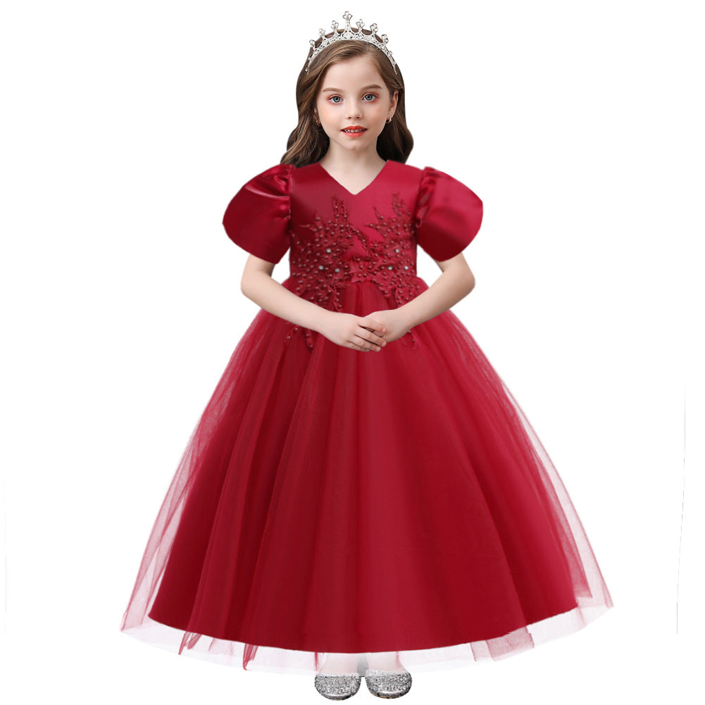 Kid Girl Princess Mesh Puffy Wedding Floral Dress