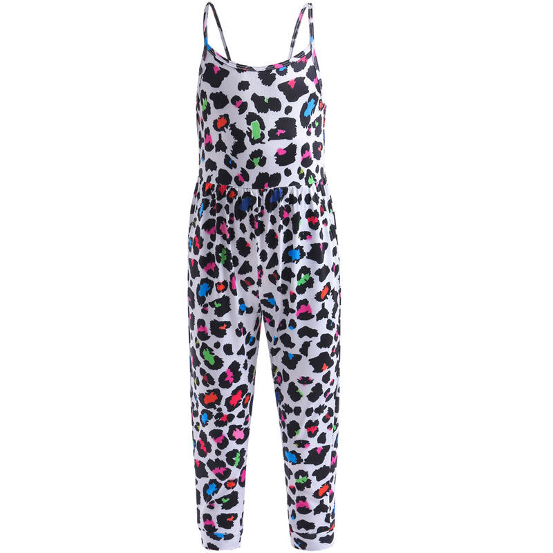 Kid Baby Girl One-piece Suspenders Leopard Print Loose  Long Pants
