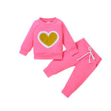 Infants Baby Girl Valentine  Pure Color Long Sleeve Love Suit 2 Pcs Set