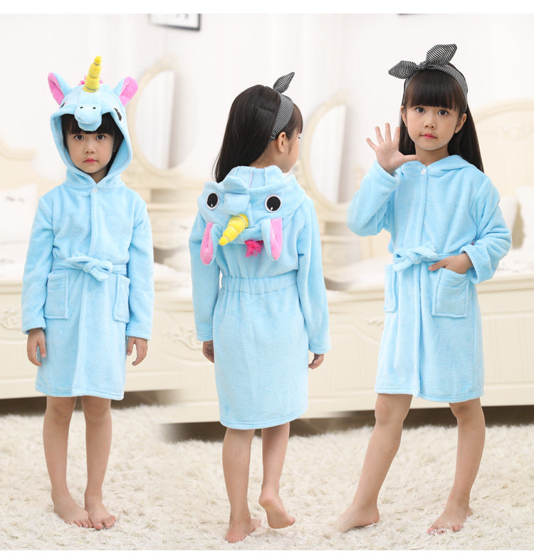 Kid Girl Flannel Pegasus Bathrobe Animal Gown Rainbow Cartoon Pajamas