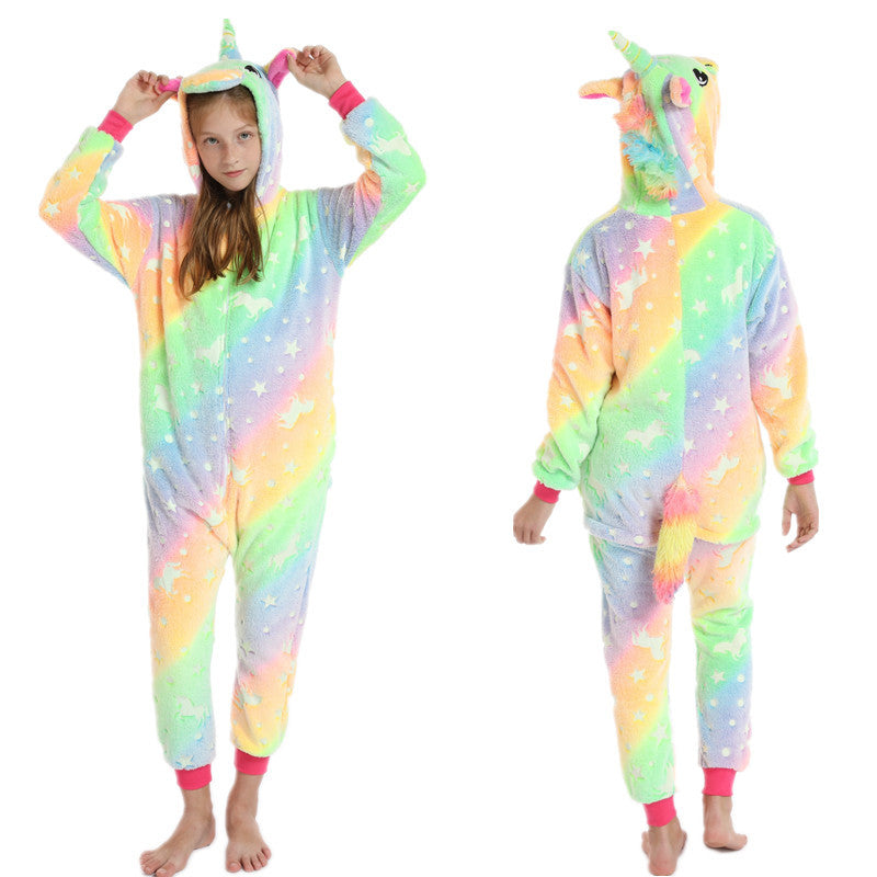 Kid Baby Girl Luminous Tianma Cartoon Animal One-piece Unicorn Pajamas