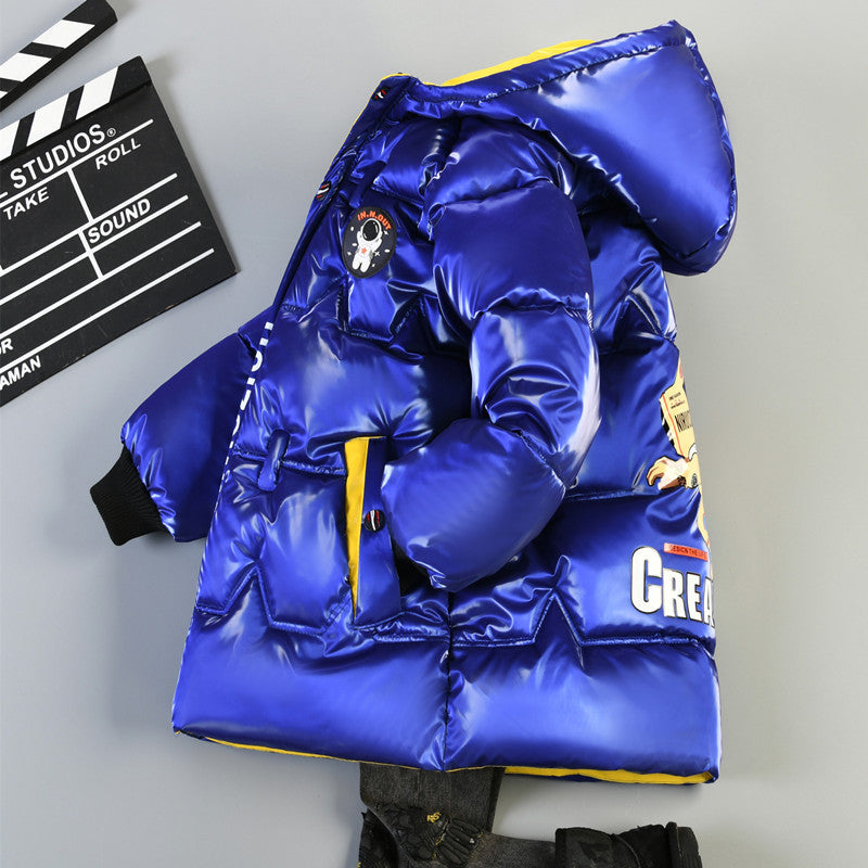 Kid Boys Long Bright Face Wash Down Cotton Jacket Thick Winter Coats