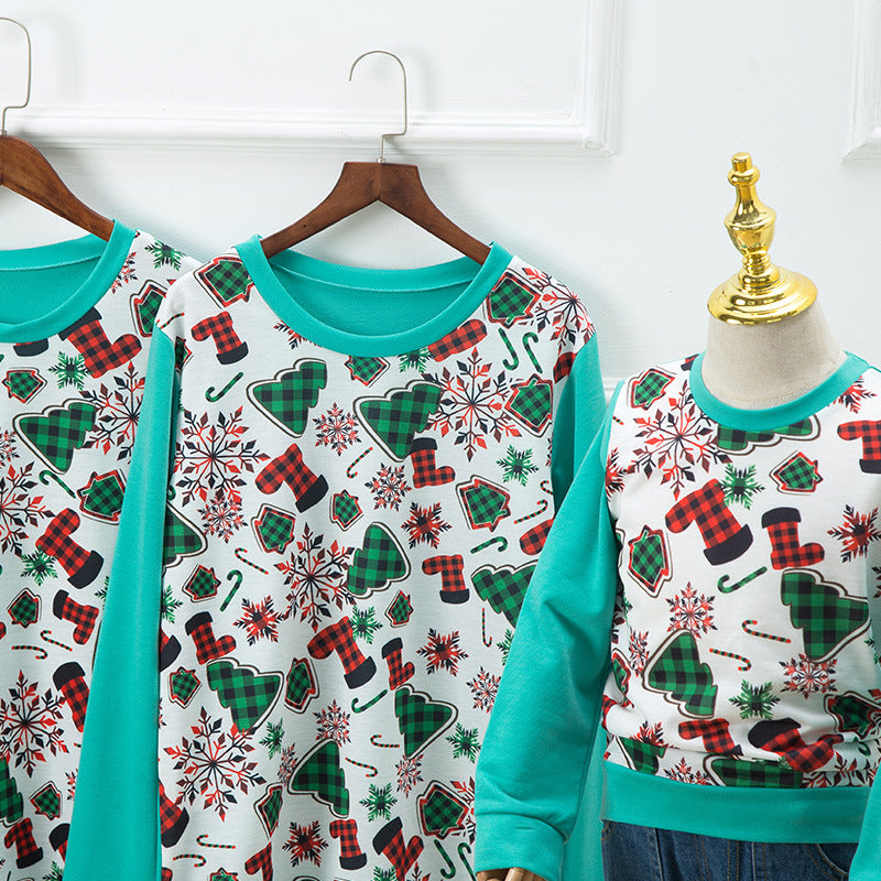 Family Matching Parent-child Hoodie Christmas Print Round Neck Shirts
