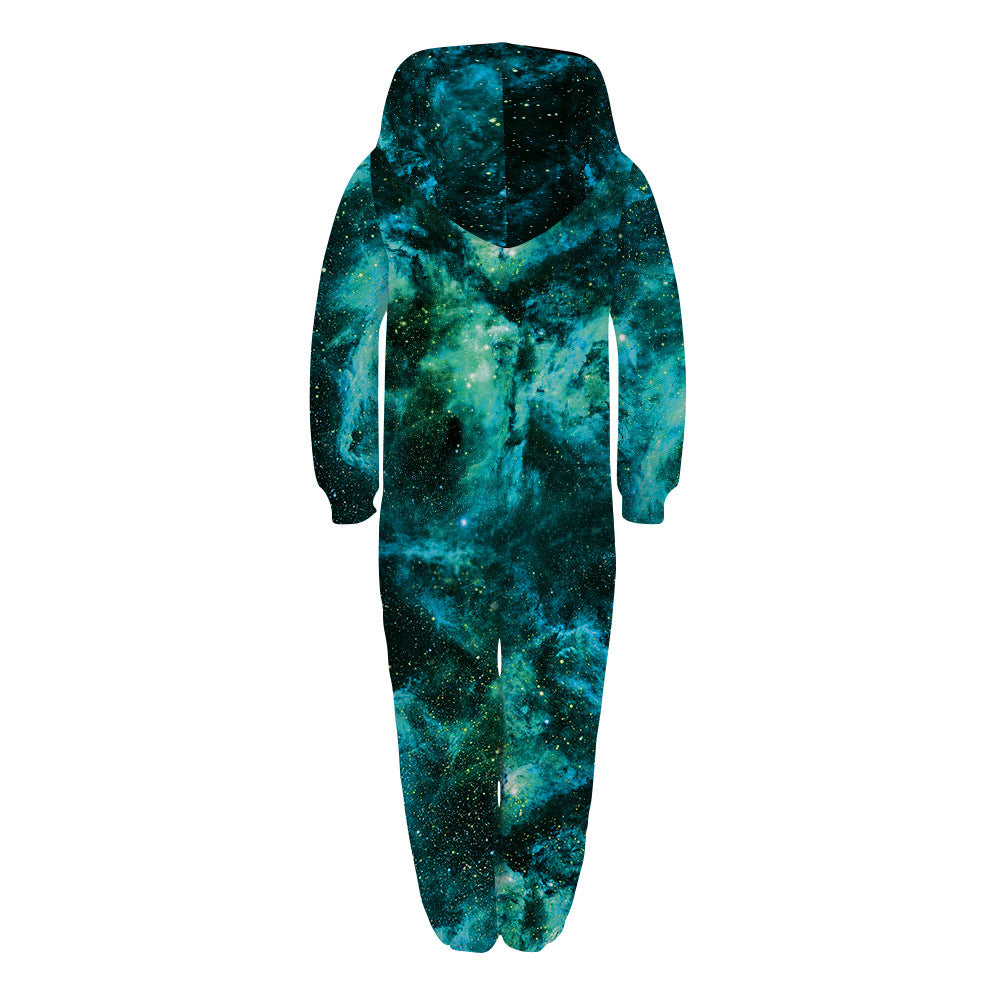 Family Matching Star Digital Print Fashion Zipper Long Sleeve Pajamas